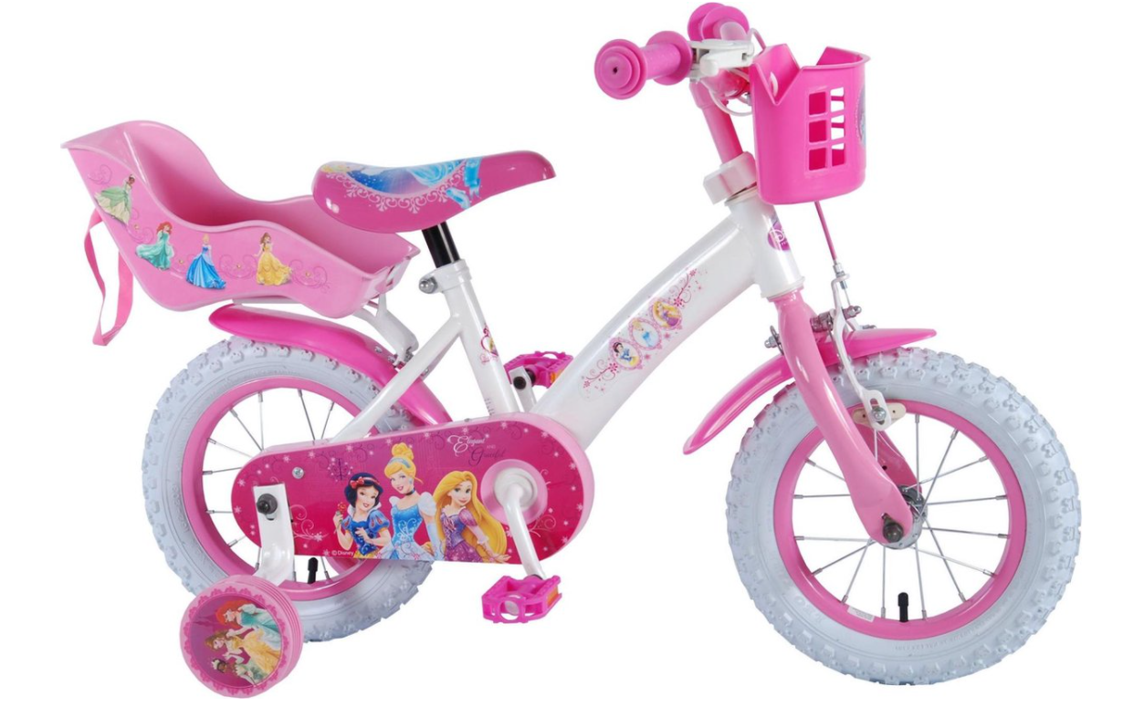 Yipee 12"Princess kinder fiets Belle, Doornroosje en Assepoester