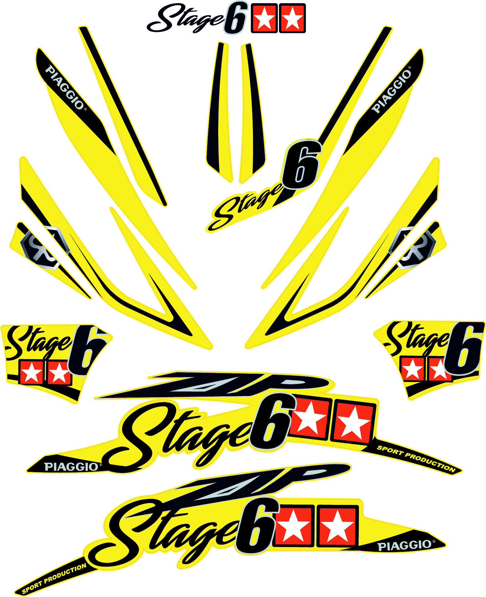 Piaggio ZIP SP Stickerset 15-delig Stage6. In diversen kleuren verkrijgbaar